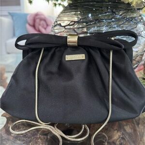 kate spade Black Satin Bow Clutch with Gold Chain